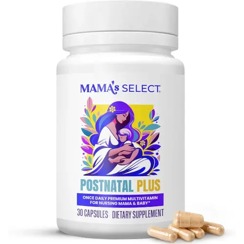 Mama's Select Postnatal Vitamins – Boosts Hair Recovery, Milk Supply, & Wellness – Allergen-Free, Vegan, MTHFR Friendly, Methylated Folate & B Vitamins, Easy-to-Swallow, No Biotin - 30 Capsules