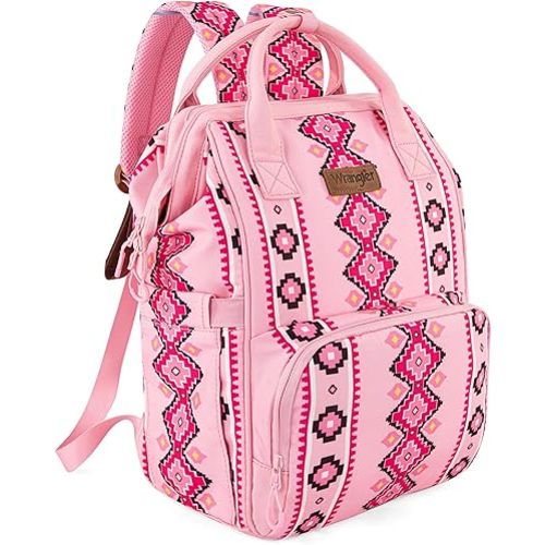 Wrangler Aztec Backpack Organized Daypack Travel Baby Bag with Stroller Strap and Side Bottle Pockets WG2204-9110PK