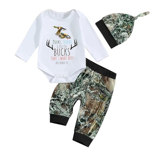 Hunting Baby Clothes Newborn Infant Boys Duck Deer Hunting Bodysuit and Jungle Camo Pants Outfit Set