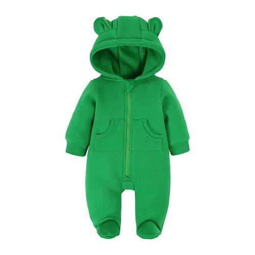 CONFREE Baby Girl Boy Jumpsuit Solid Color Hooded Rompers for Cute Bear Ear Zip up Long Sleeve Onesies Fall Winter Clothes