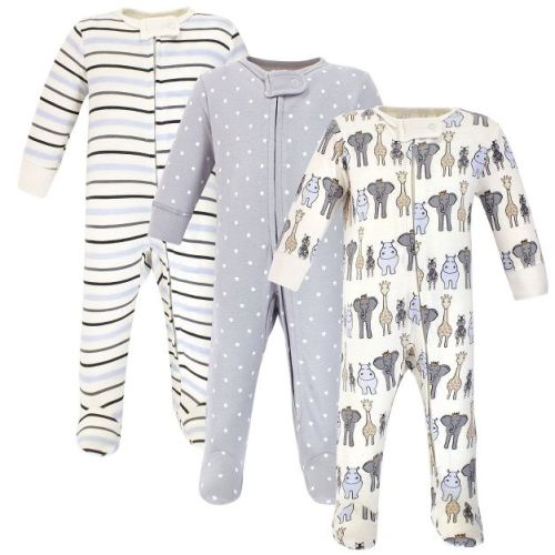 Hudson Baby Infant Boy Cotton Zipper Sleep and Play 3pk, Royal Safari