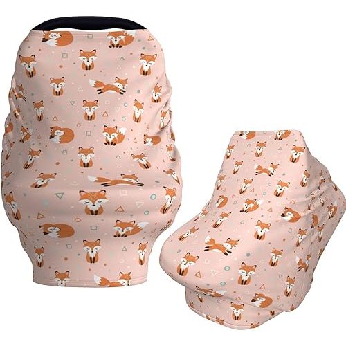 Pink Fox Baby Car Seat Canopy Nursing Cover for Breastfeeding Multi-Use Infant Carrier Carseat for Newborn Girls Boys