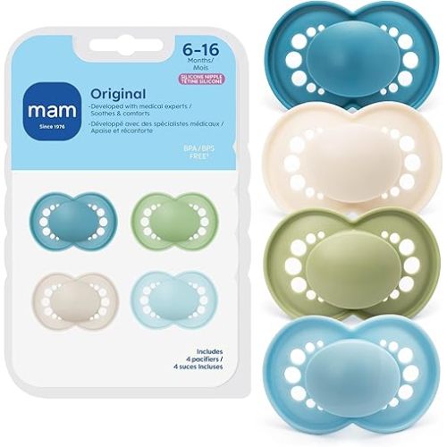 MAM Original Matte Baby Pacifiers 6-16 Months, Binky for Newborn Babies, BPA-Free Skin Soft Silicone Nipple, Easy to Clean, Developed with Medical Experts, 4 Pack, Made in Europe