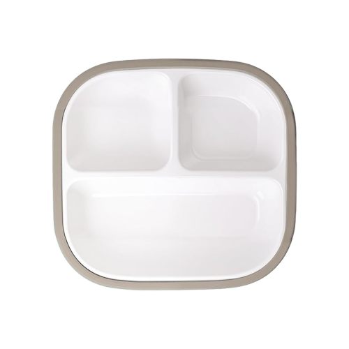 BABELIO 8'' Toddler Porcelain Plates with Silicone Suction Sleeves, Lead & BPA Free, Divided, Microwave & Dishwasher Safe, Stay Put, Suitable for Kids/Babies, 3 Pack