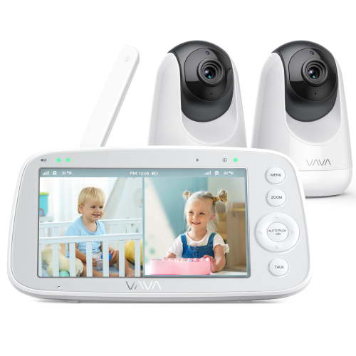VAVA Baby Monitor Split View, 5" 720P Video Baby Monitor with 2 Pan Tilt Zoom Cameras, Infrared Night Vision & Thermal Monitor
