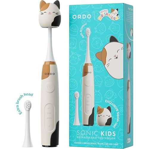 ORDO Squishmallows Electric Toothbrush, Sonic Toothbrushes for Kids, Rechargeable, 3 Brushing Modes, Over 5 Weeks Battery Life Extra Brush Head Included, Gift for Kids Aged 4 Years and Up, Cam