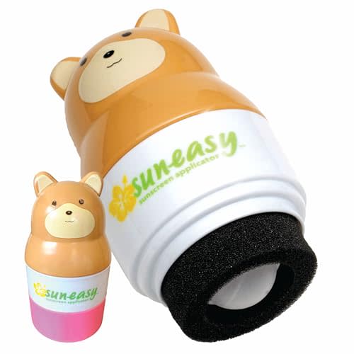 YAYA ORGANICS Sun-Easy Sunscreen Applicator, Refillable Roll-On with Sponge for Kids and Babies, Fun, Fast and Mess-Free application, Holds 100 ml, Bear/Pink Cap