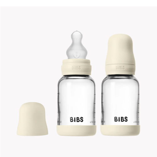 BIBS Glass Baby Bottle 4oz Silicone 2-Pack Ivory | Slow Flow – Bibsworld store US