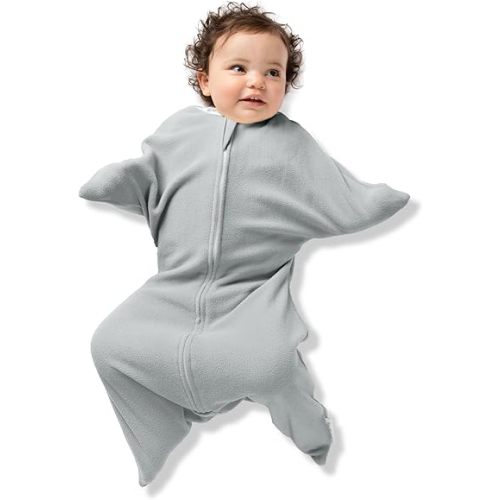 SleepingBaby Zipadee-Zip Transition Swaddle - Warm Fleece Baby Swaddle Blanket with Zipper Convenience - Heather Grey, Small (4-8 Month)