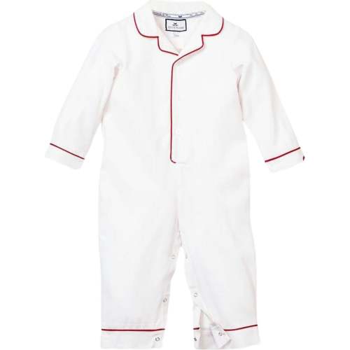 Baby's Classic Twill Romper in White with Red Piping
