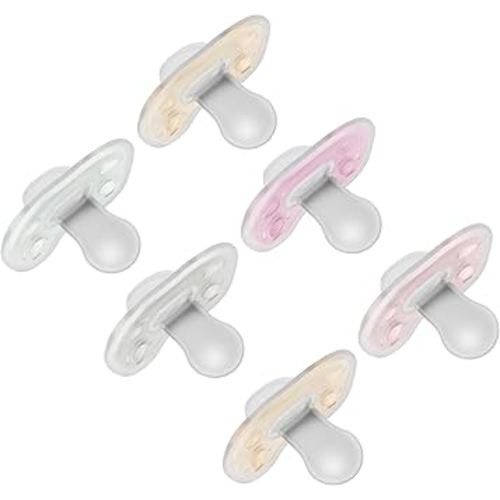 Dr. Brown's Advantage One-Piece Silicone Baby Pacifier, Fully Symmetrical Soother, Pink/Ecru/Pink/Gray/Green/Tan, 0-6m, BPA Free, 6 Pack