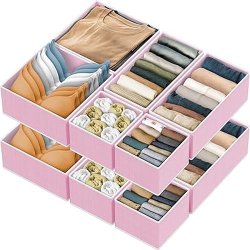 SIMPLE HOUSEWARE Foldable Drawer Organizer for Clothes/Underwear/Panty/Onesie Stocking Bin, Set of 12, Pink