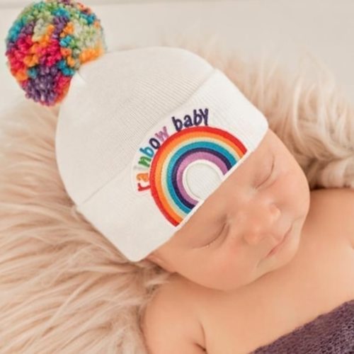 Newborn Hat, Rainbow Baby Pom Hat