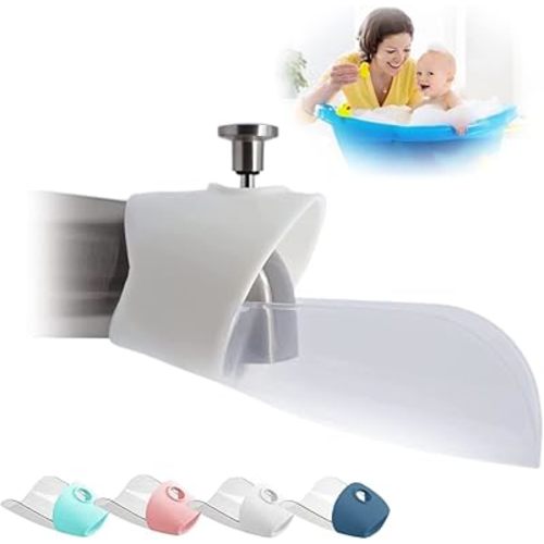 Bath Helper - Bath Tub Faucet Extender - Guides Water Directly from Faucet to Baby Bath Tub Without Excessive Water Waste and Splashing (Clear White)