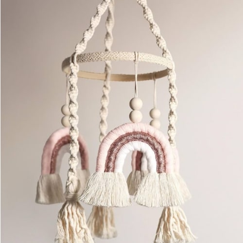 Baby Mobile for Crib - Rainbow Baby Mobile - Crib Mobile for Girls - Boho Crib Mobile - Boho Nursery Decor - Mobile for Bassinet, Pack N Play - Pink