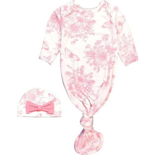 RuffleButts Newborn Baby Girls Ruffle Knotted Sleep Gown & Hat Set