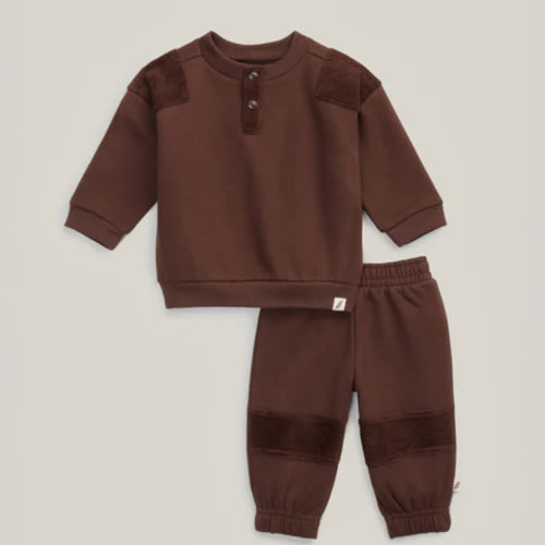 2-Piece Organic Cotton Mix Media Sweatshirt and Jogger Set - downtown brown | easy-peasy Soft, Sustainably Made Childrenswear