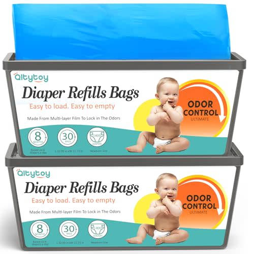 Refills Compatible with Diaper Genie Easy Roll Signature & Platinum Diaper Pail,2-Pack (60 Bags) for 2800 Newborn Diapers,7-Layer Powerful Odor Control.Extra Thickness,Durable & No Tear