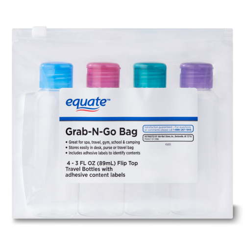 Equate Travel Bottles 3 fl oz Reusable Containers with Color-Coded Caps