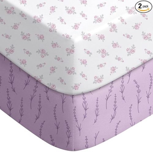 Pack and Play Sheets Fitted, Mini Crib Sheets 2-Pack for Pack N Play Mattress, Stretchy Playpen Sheet for Boys Girls, Softness and Breathable, 38" x 26"