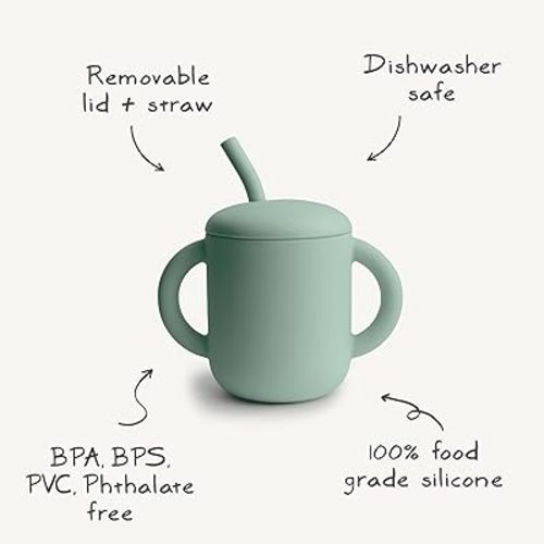 mushie 100% Silicone Training Cup & Straw for Toddlers | 6 Months+ (Dinosaurs)