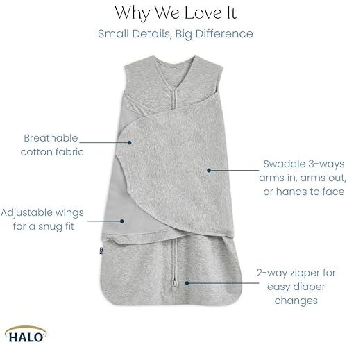 HALO 100% Cotton Sleepsack Swaddle, 3-Way Adjustable Wearable Blanket, TOG 1.5, Pink Floral, Newborn, 0-3 Months