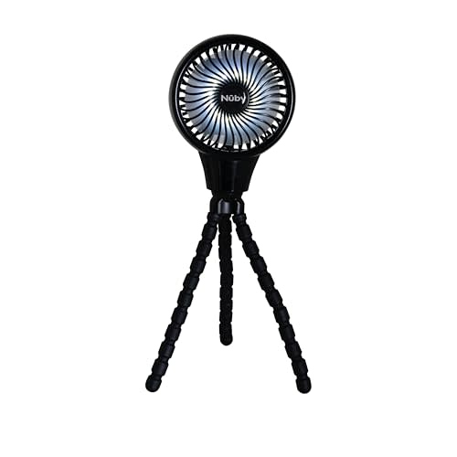 Nuby Oscillating Flexible Tripod 3-Speed Stroller Fan | USB-C Rechargeable - 3 LED Light Settings - Black