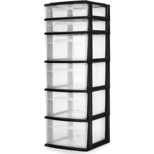 Drawer Tower, 6-Tier Clear Plastic Storage Organizer Cart, Black Frame - Heavy-Duty Organizing Drawers for Home, Bedroom, and Closet Organization
