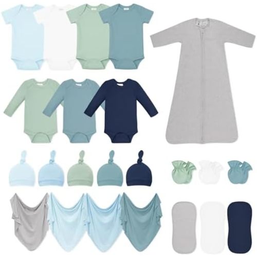 Newborn Clothes Gift Set, 23-Piece Soft Baby Layette Essentials, Unisex Outfit Sets for Baby Shower, First Days