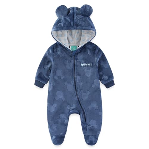Disney Winnie the Pooh Mickey Mouse Baby Boys Hooded Embossed Faux Fur Pram Coverall Footies with Ears for Newborn and Infant