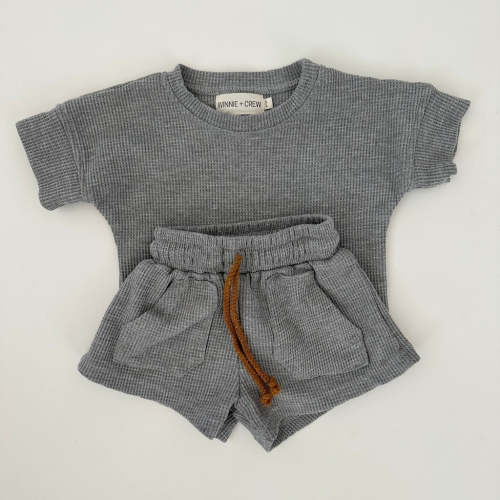 Winnie + Crew Oakley Waffle Set in Grey 06 Months