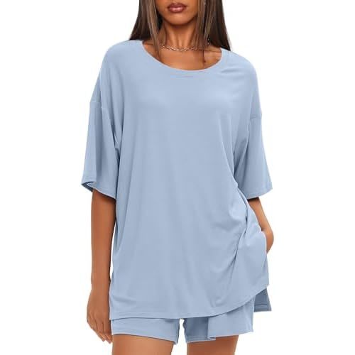 Darong Women's Two Piece Loungewear Set Summer Casual Boxy Shirts Drawstring Shorts Matching Airport Travel Outfit
