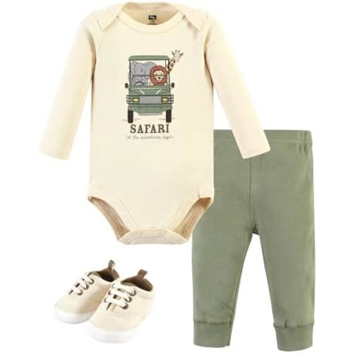 Hudson Baby Unisex Baby Cotton Bodysuit, Pant and Shoe Set