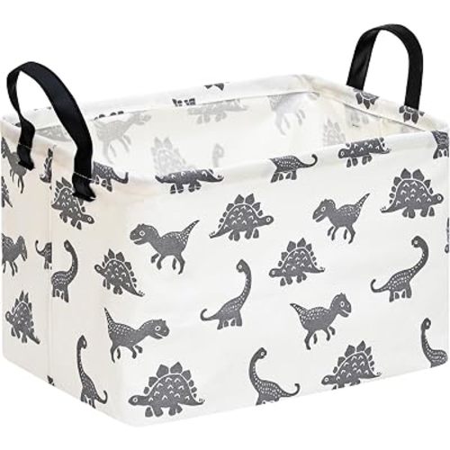 Baby Storage Basket Nursery Box Laundry Hamper Organization Bins for Toys and Clothes with Handles (Grey Dinosaur)