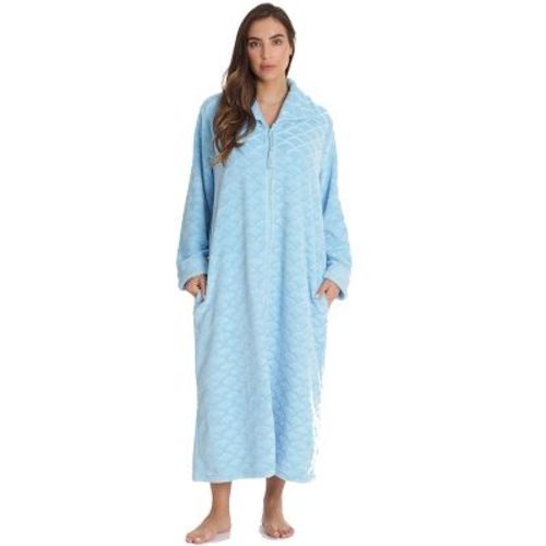 Just Love Plush Zipper Lounger Robe for Women (Light Blue, Medium)