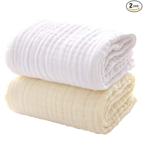 MUKIN Baby Bath Towels, Super Soft Cotton Receiving Blanket for Baby's Delicate Skin,2Pack Swaddle Blanket for Newborns Toddlers Boy Girl,Baby Registry as Shower (White+Yellow)