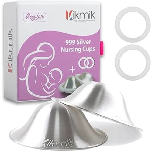 The Original Silver Nursing Cups with O-Feel Rings - 999 Silver Nipple Shields for Newborn Essentials - Reusable Nipple Covers for Breastfeeding Nursing Pads Pain Relief & Protection - Regular