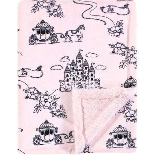 Hudson Baby Infant Girl Plush Blanket with Furry Binding and Back, Fairytale Princess, One Size