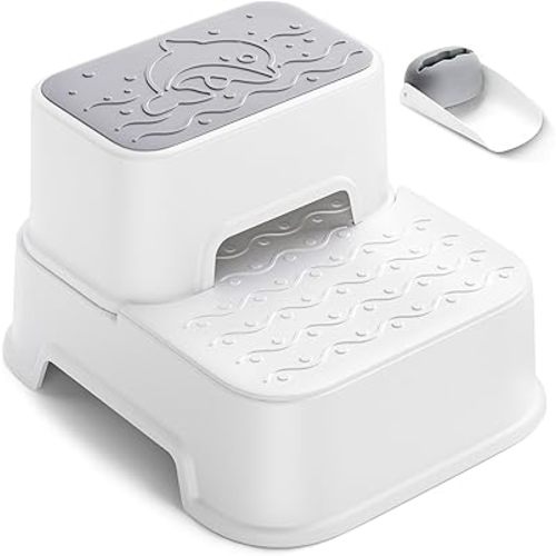 MangoHood Step Stools for Kids - Double up Toddlers Stool Multifunctional Toilet Stepping Stool for Kids Anti-Slip Step Stool for Bathroom Sink, Potty Training, Kitchen (White-1Pack)