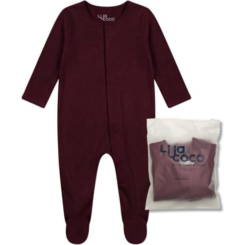 Baby Pajamas with Magnetic Closure, Covered Feet, and Foldable Mittens, 0-3 Months, Maroon