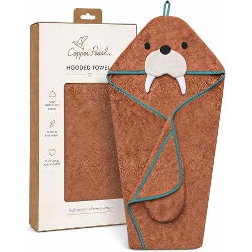 Copper Pearl Hooded Bath Towels Premium Knit/Terry Cloth Baby Towels with Hood, Pockets, and Cool Designs - Great to Gift and Make Bath Time Fun - Character Hooded Towel, Wally