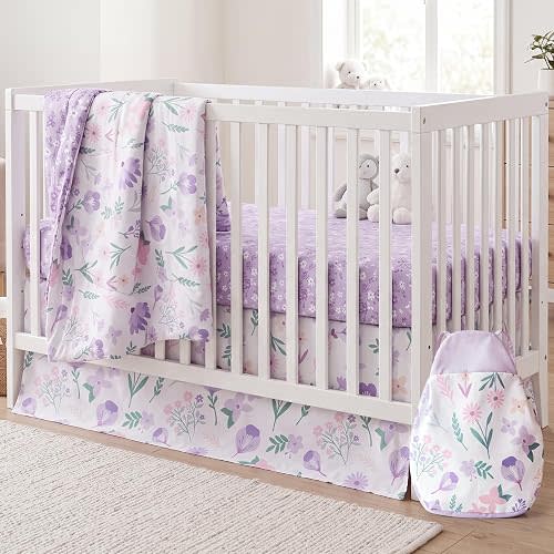 Hahafelt 4 Pieces Crib Bedding Set for Girls and Boys, Purple Floral
