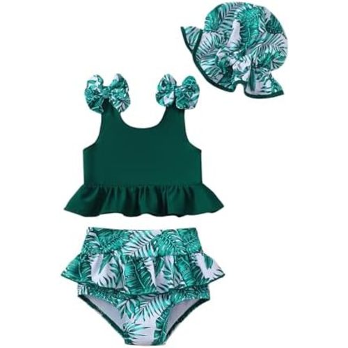 Mioglrie Baby Infant Swimsuit Girl Toddler Bathing Suit Girl Summer Beach Bikini Tankini Swimwear Hat 3-24 Months 2t-5t