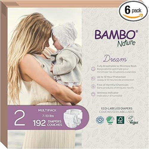 Bambo Nature Hypoallergenic Baby Diapers, Eco-Labelled Sustainable Diapers, Enhanced Leakage Protection, Totally Chlorine-free, Skin Friendly, and Super Absorbent - Size 2 (192 Count)