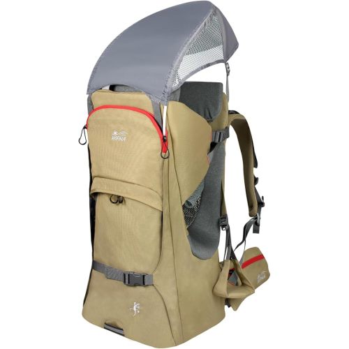 WIPHA Toddler Hiking Carrier, Baby Backpack with Sun Canopy & Storage, Sand