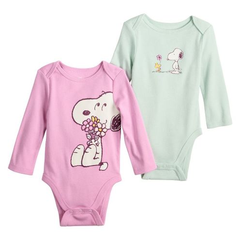 Baby Jumping Beans® Peanuts Snoopy 2-pk. Long Sleeve Bodysuit Set