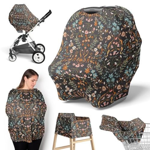 Sweet Jojo Designs Boho Wildflower Vintage Floral Girl Infant Baby Car Seat Cover Nursing Breastfeeding High Chair Shopping Cart Stroller Canopy Carrier Multipurpose Use Bohemian Farmhouse Cottagecore