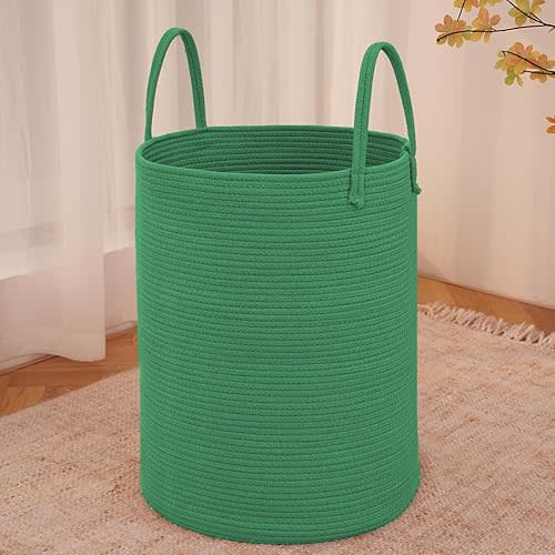 JMvicyroam 60L Cotton Rope Laundry Basket Hamper, Dark Green