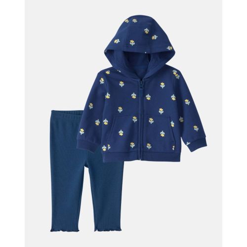 Baby Girl 2-Piece Floral French Terry Hoodie & Pant Set - Navy Blue | Carter's