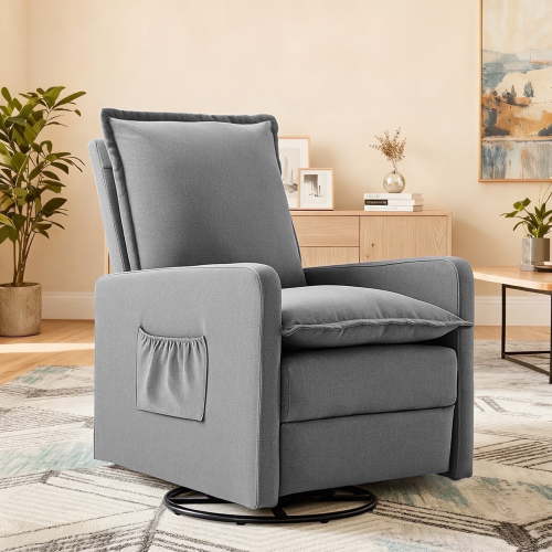 Techmilly Recliner Chair,Nursery Glider for Living Room, Upholstered Swivel Glider, Linen Light Gray